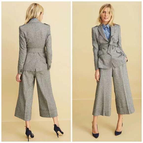 Goop Pants - G. Goop Pants Eliza Wide Leg Culotte Tweed Wool Blend Gray Women's Size 10 Large